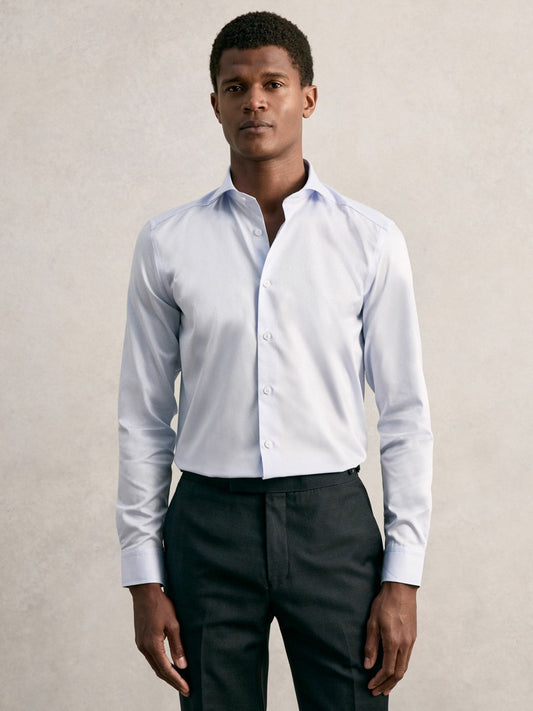 Regular Fit Cotton Sateen Shirt in Mid Blue | Reiss Men Signature