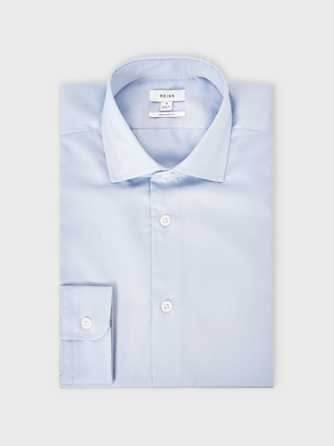 Regular Fit Cotton Sateen Shirt in Mid Blue | Reiss Men Signature