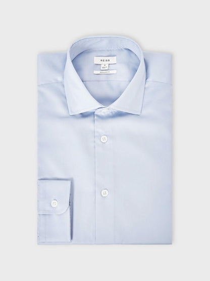 Regular Fit Cotton Sateen Shirt in Mid Blue | Reiss Men Signature