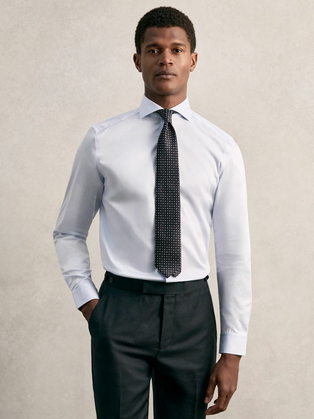 Regular Fit Cotton Sateen Shirt in Mid Blue | Reiss Men Signature