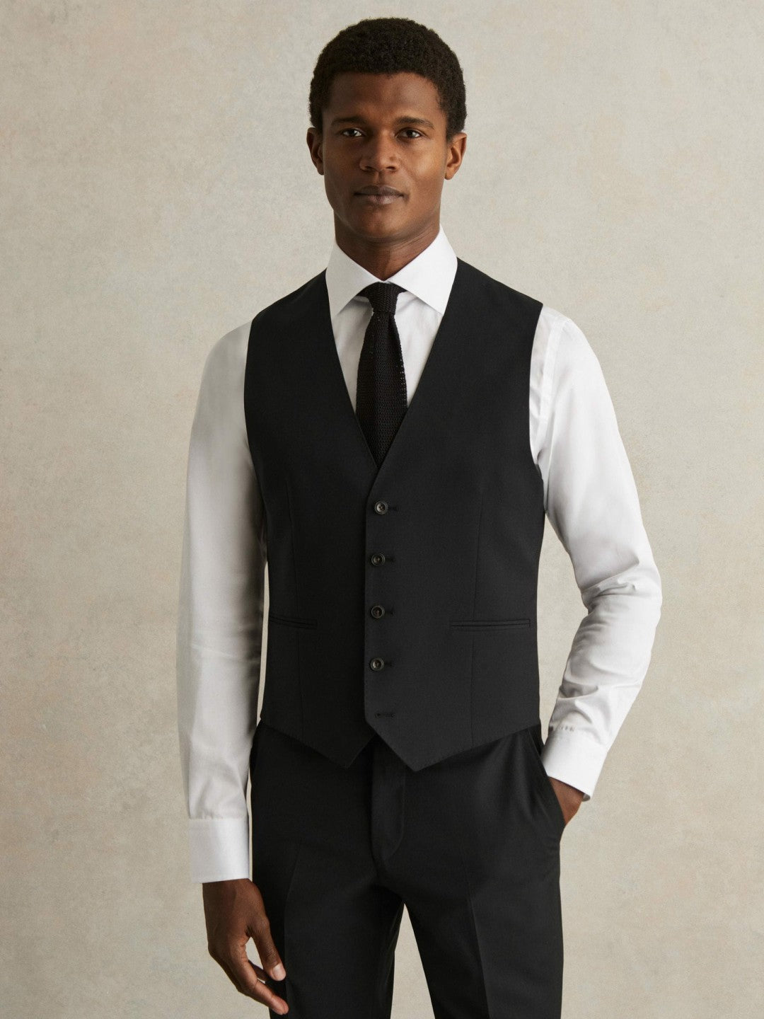 Wool-Blend Slim-Fit Waistcoat in Black | Reiss Men Trending