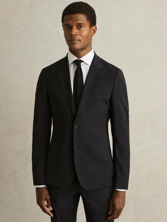 Wool-Blend Single-Breasted Suit Blazer Slim-Fit in Black | Reiss Men Featured