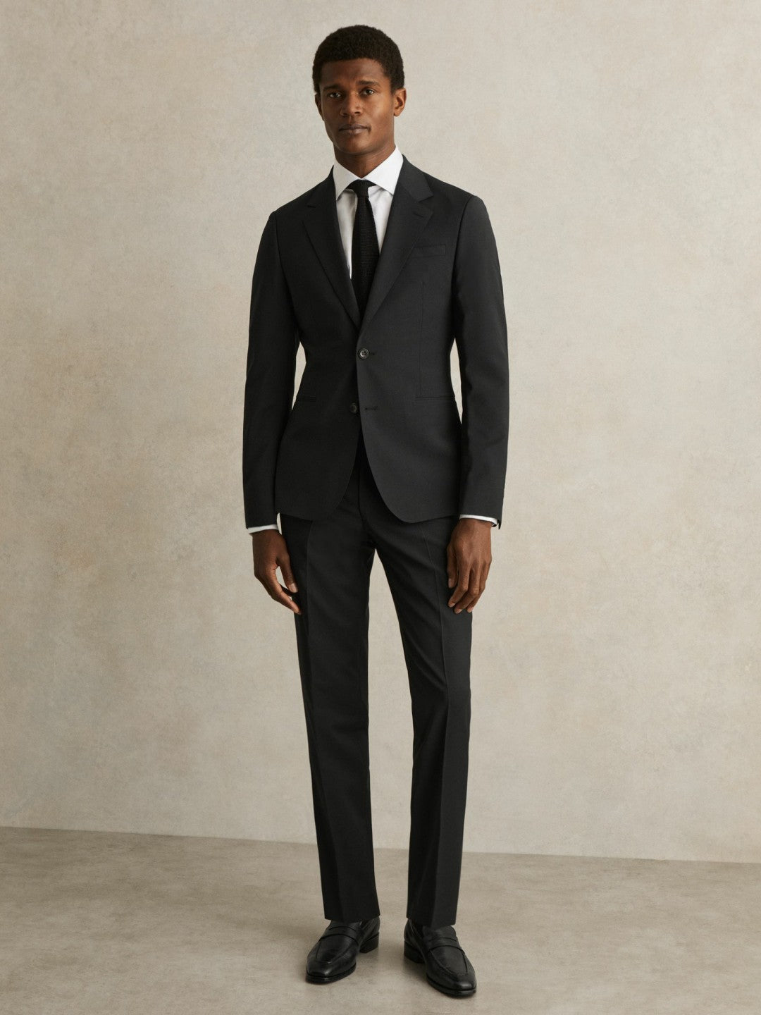 Wool-Blend Single-Breasted Suit Blazer Slim-Fit in Black | Reiss Men Featured