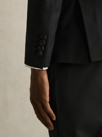 Wool-Blend Single-Breasted Suit Blazer Slim-Fit in Black | Reiss Men Featured