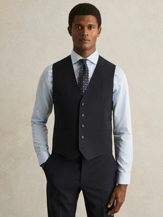 Wool-Blend Slim-Fit Waistcoat in Navy | Reiss Men Recommended