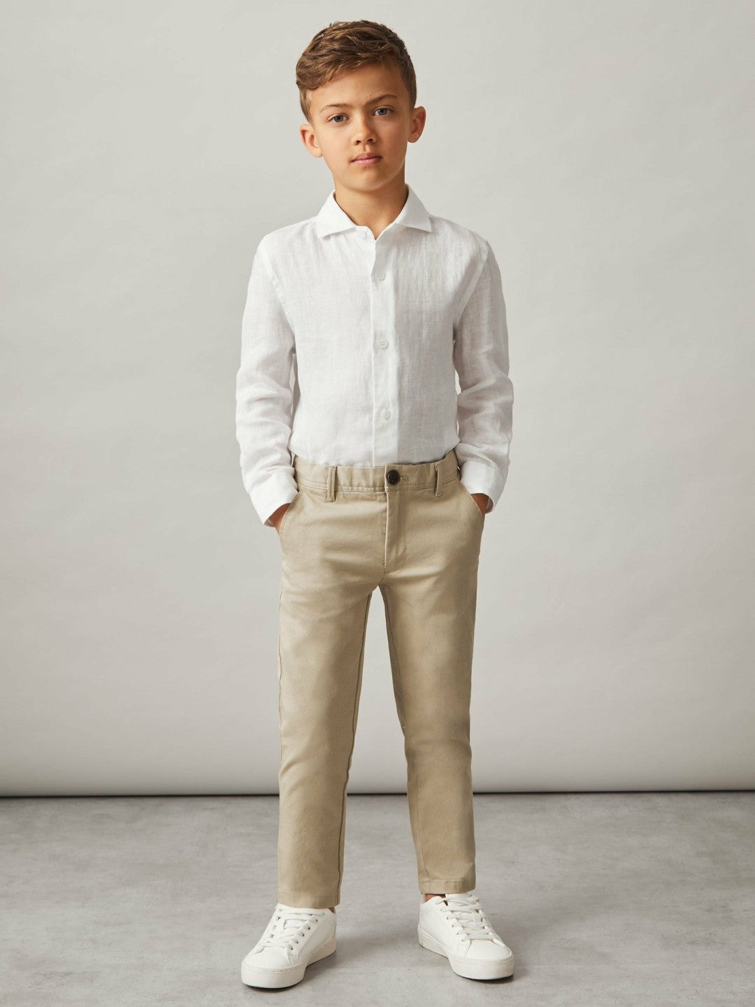 9-13 yrs Slim Fit Casual Chinos in Stone | Reiss Children & Baby Exclusive
