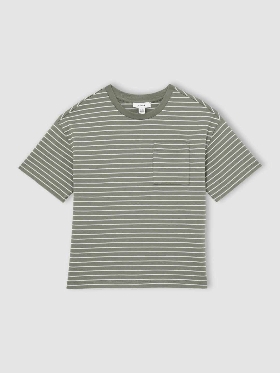 9-13 yrs Cotton-Blend Stripe T-Shirt in Sage/White | Reiss Children & Baby Signature