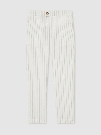 13-14 yrs Cotton Pinstripe Trousers Regular-Fit in Off White/Taupe Brown | Reiss Children & Baby Best Seller