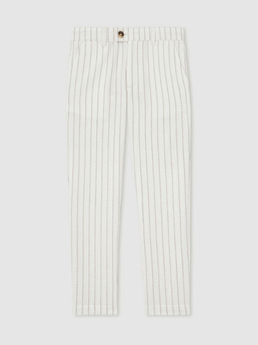 13-14 yrs Cotton Pinstripe Trousers Regular-Fit in Off White/Taupe Brown | Reiss Children & Baby Best Seller