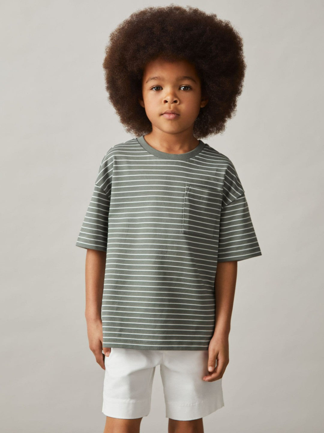 3-9 yrs Cotton-Blend Stripe T-Shirt in Sage/White | Reiss Children & Baby Premium