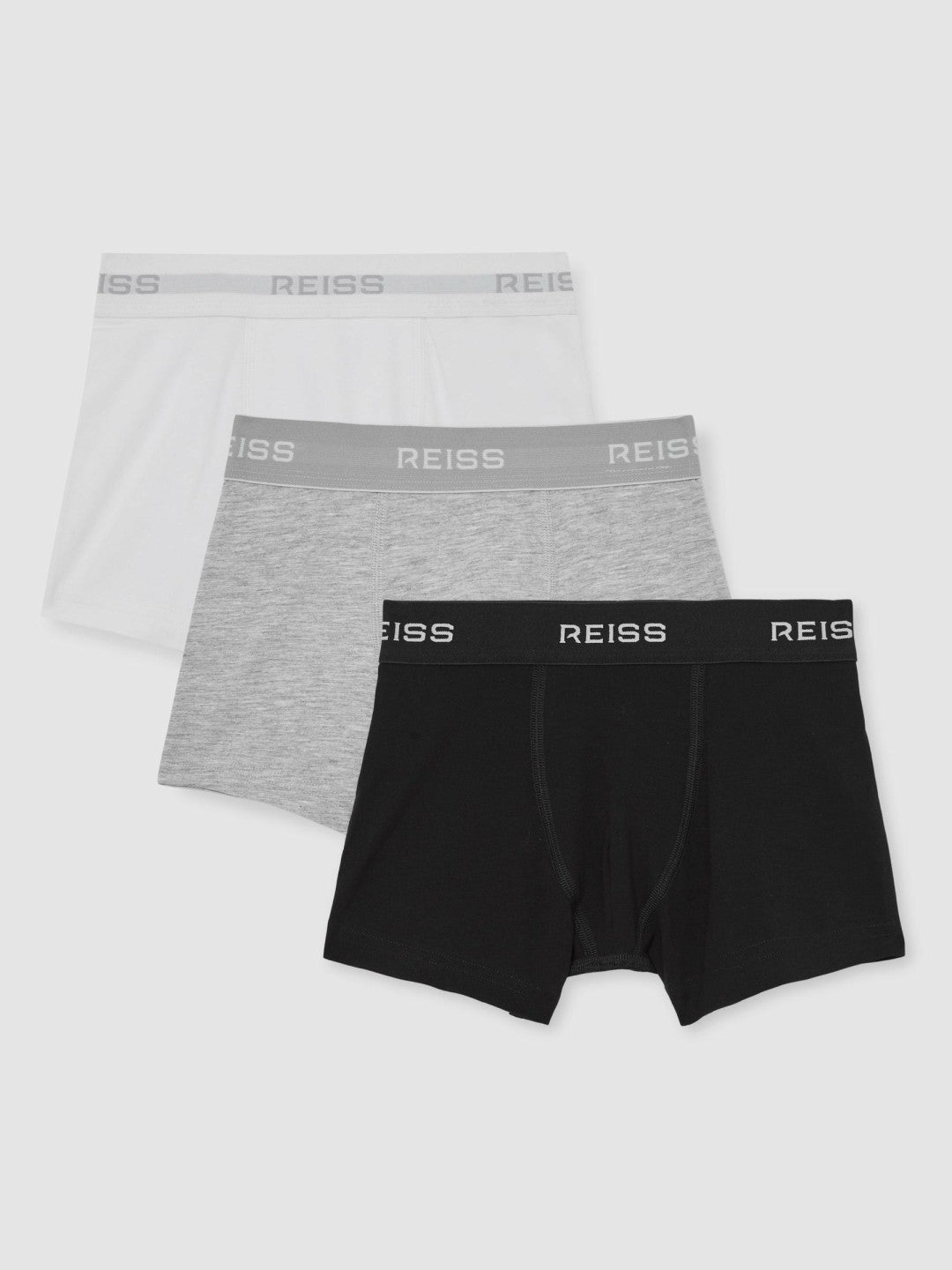 Stretch-Cotton Logo-Waistband Boxer Shorts 3 Pack in White/Grey/Black | Reiss Children & Baby Trending