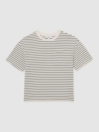 3-9 yrs Cotton-Blend Stripe T-Shirt in White/Navy | Reiss Children & Baby New