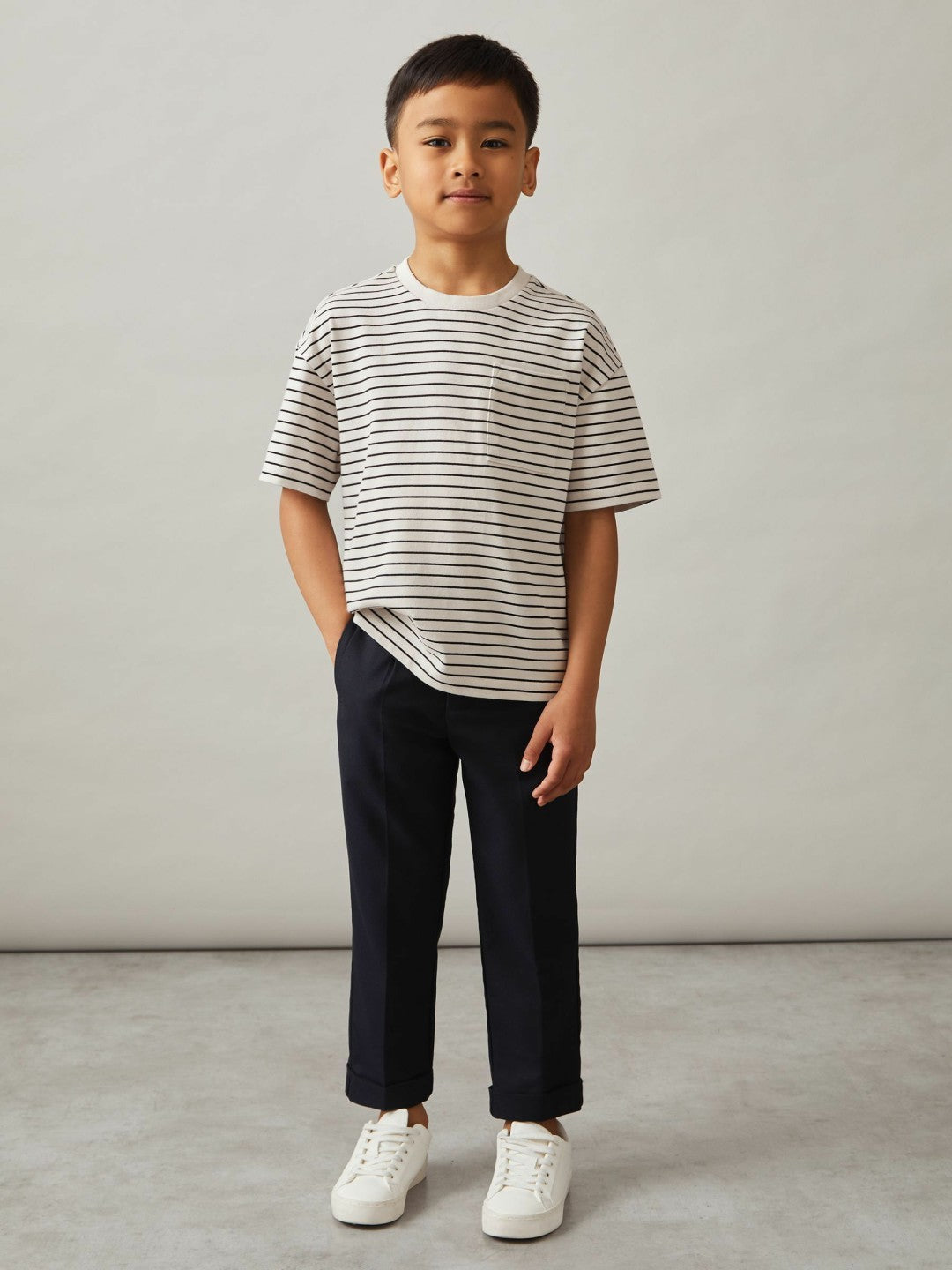 9-13 yrs Cotton-Blend Stripe T-Shirt in White/Navy | Reiss Children & Baby Signature
