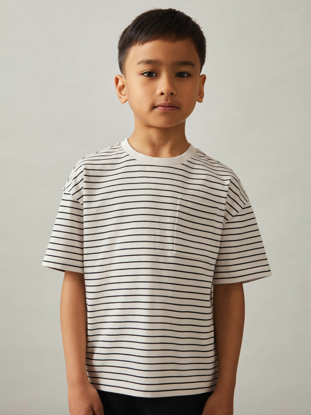 9-13 yrs Cotton-Blend Stripe T-Shirt in White/Navy | Reiss Children & Baby Signature