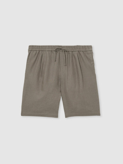 Linen Drawstring Shorts in Mushroom Brown | Reiss Men New