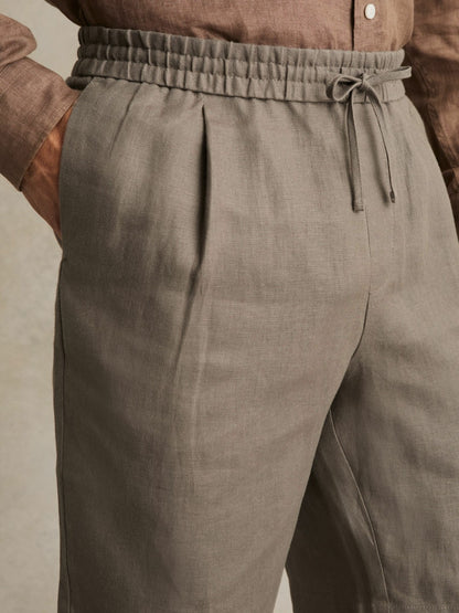 Linen Drawstring Shorts in Mushroom Brown | Reiss Men New
