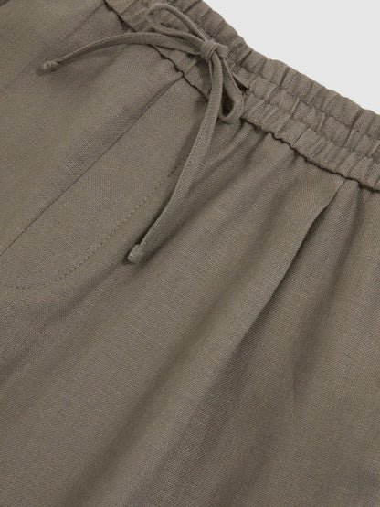 Linen Drawstring Shorts in Mushroom Brown | Reiss Men New