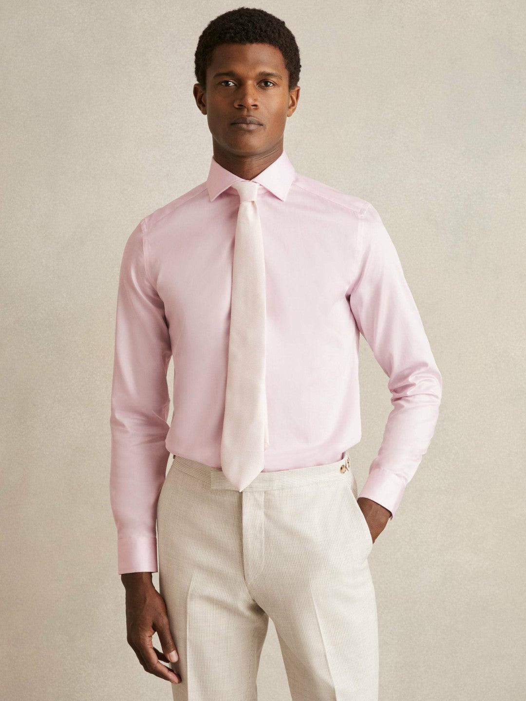 Slim Fit Cotton Sateen Shirt in Pink | Reiss Men Best Seller