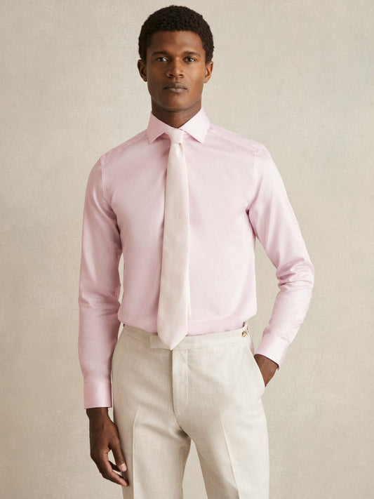 Slim Fit Cotton Sateen Shirt in Pink | Reiss Men Best Seller