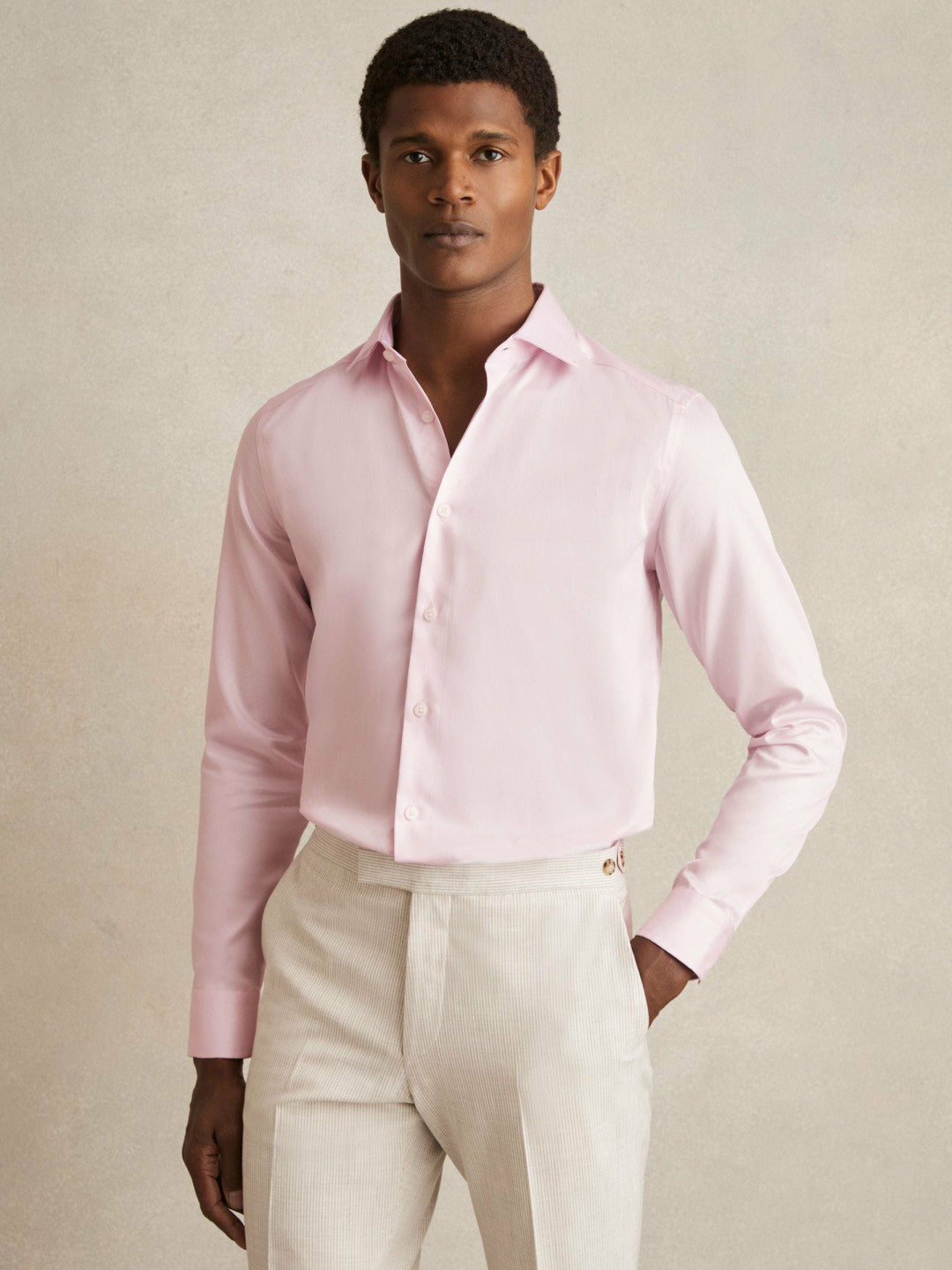 Slim Fit Cotton Sateen Shirt in Pink | Reiss Men Best Seller