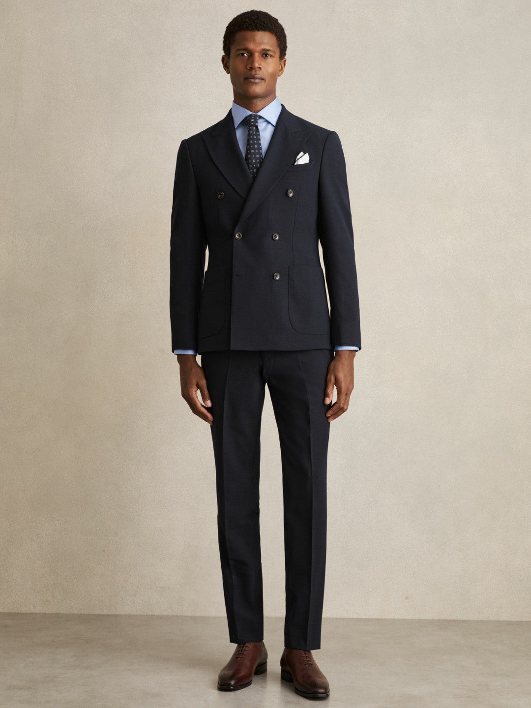Slim Fit Cotton Sateen Shirt in Mid Blue | Reiss Men Signature