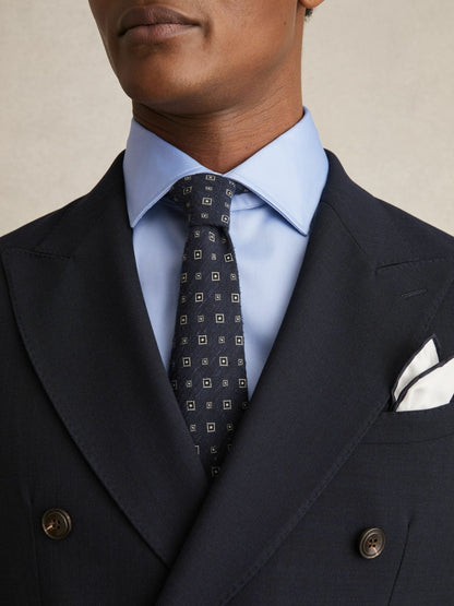 Slim Fit Cotton Sateen Shirt in Mid Blue | Reiss Men Signature