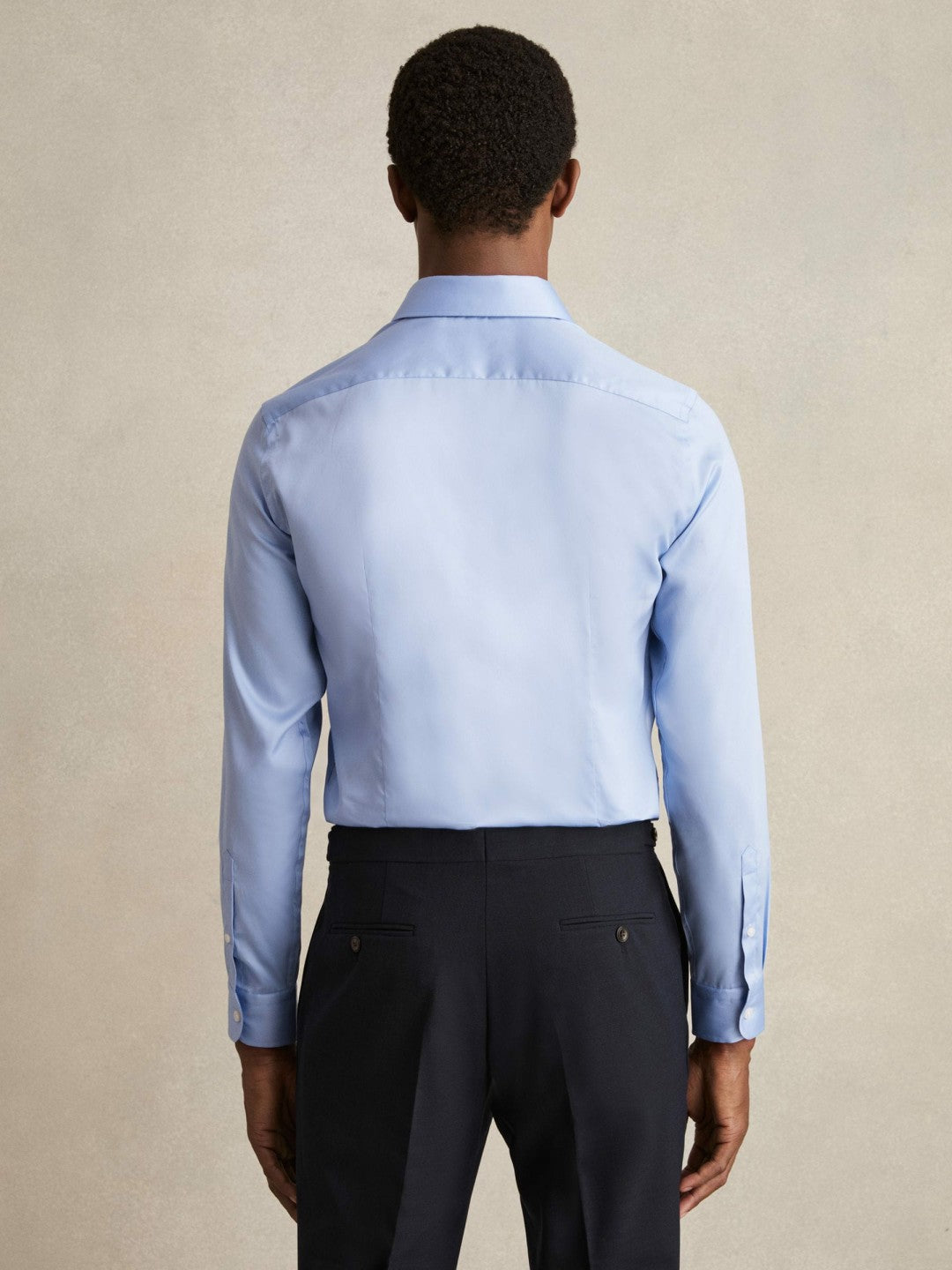 Slim Fit Cotton Sateen Shirt in Mid Blue | Reiss Men Signature