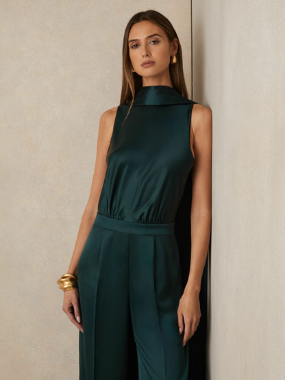 Satin Cape-Sash Jumpsuit in Teal Green | Reiss Women Best Seller