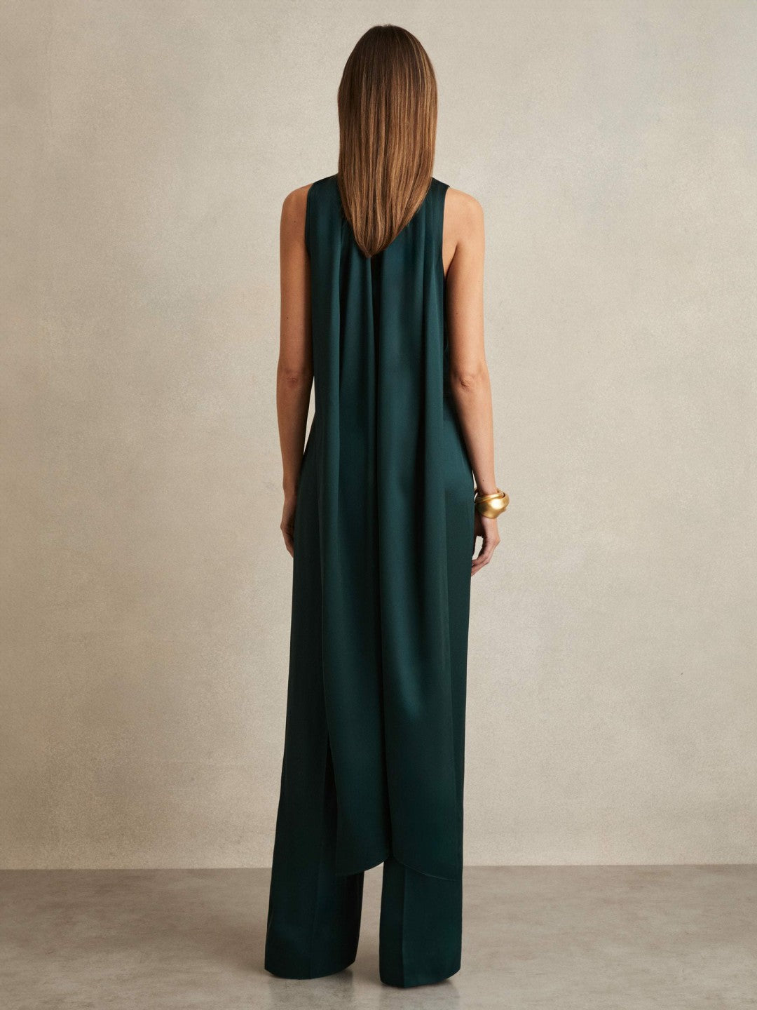 Satin Cape-Sash Jumpsuit in Teal Green | Reiss Women Best Seller