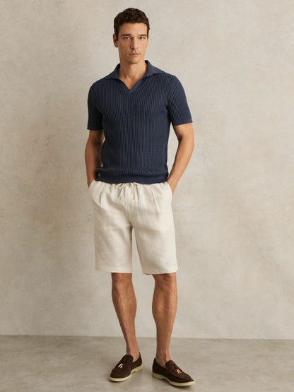 Linen Drawstring Shorts in Stone | Reiss Men Premium
