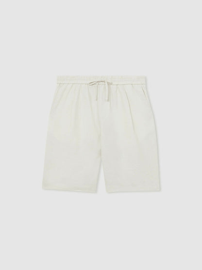 Linen Drawstring Shorts in Stone | Reiss Men Premium