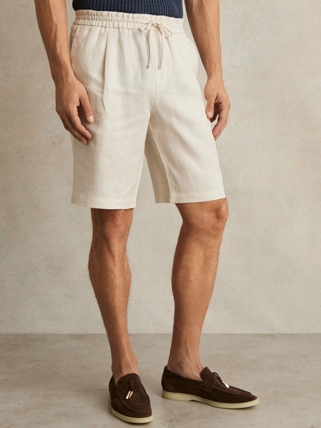 Linen Drawstring Shorts in Stone | Reiss Men Premium