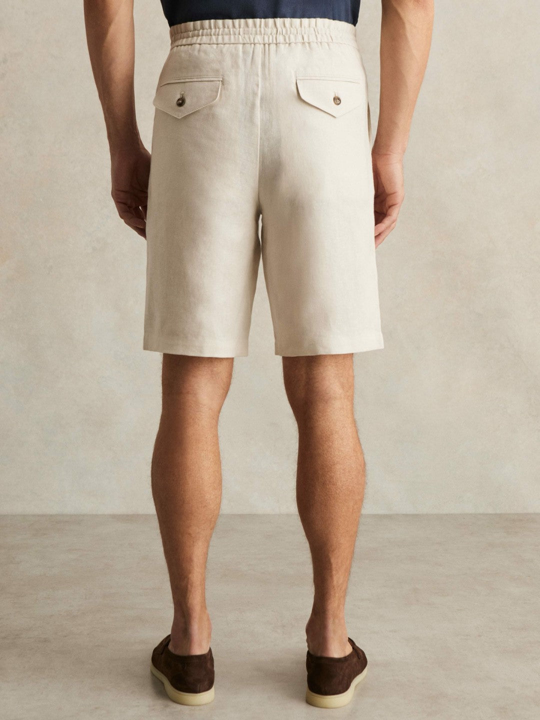 Linen Drawstring Shorts in Stone | Reiss Men Premium