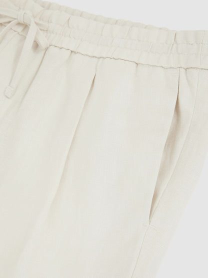 Linen Drawstring Shorts in Stone | Reiss Men Premium