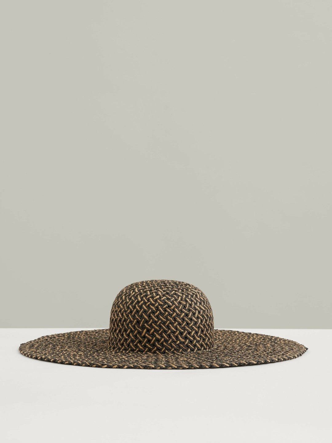 Straw Basket-Weave Sun Hat in Black/Natural | Reiss Women New