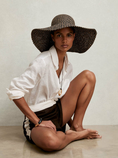 Straw Basket-Weave Sun Hat in Black/Natural | Reiss Women New