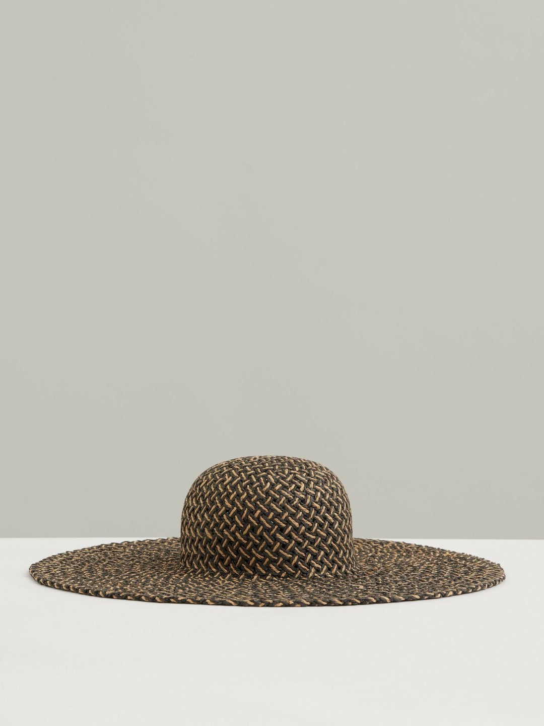 Straw Basket-Weave Sun Hat in Black/Natural | Reiss Women New