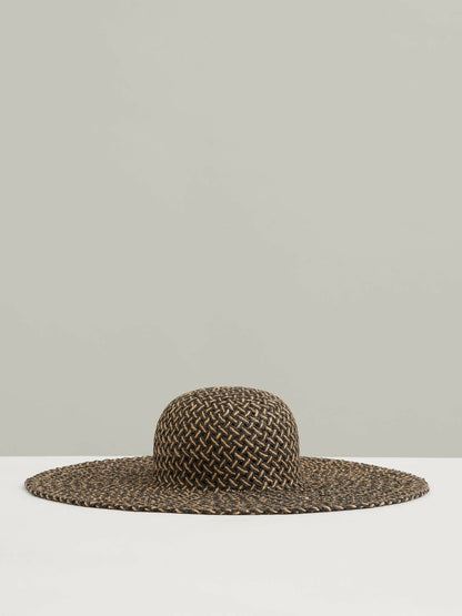 Straw Basket-Weave Sun Hat in Black/Natural | Reiss Women New