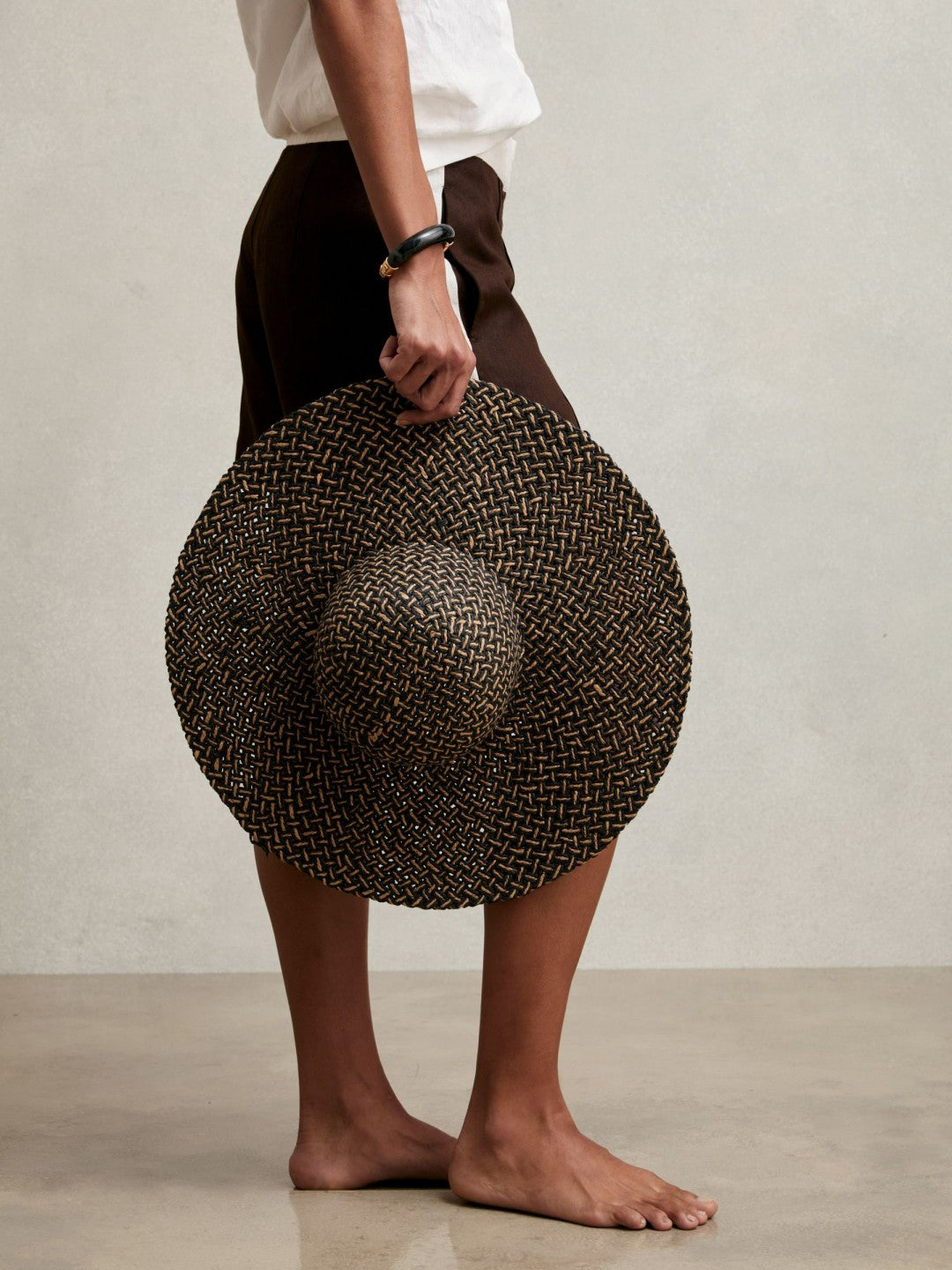 Straw Basket-Weave Sun Hat in Black/Natural | Reiss Women New