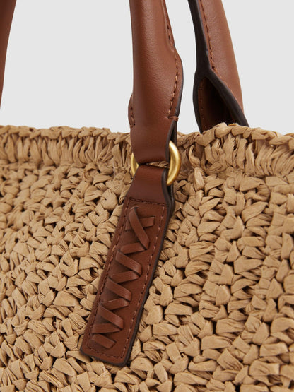 Raffia Woven Cross-body Bag in Natural | Reiss Women Recommended