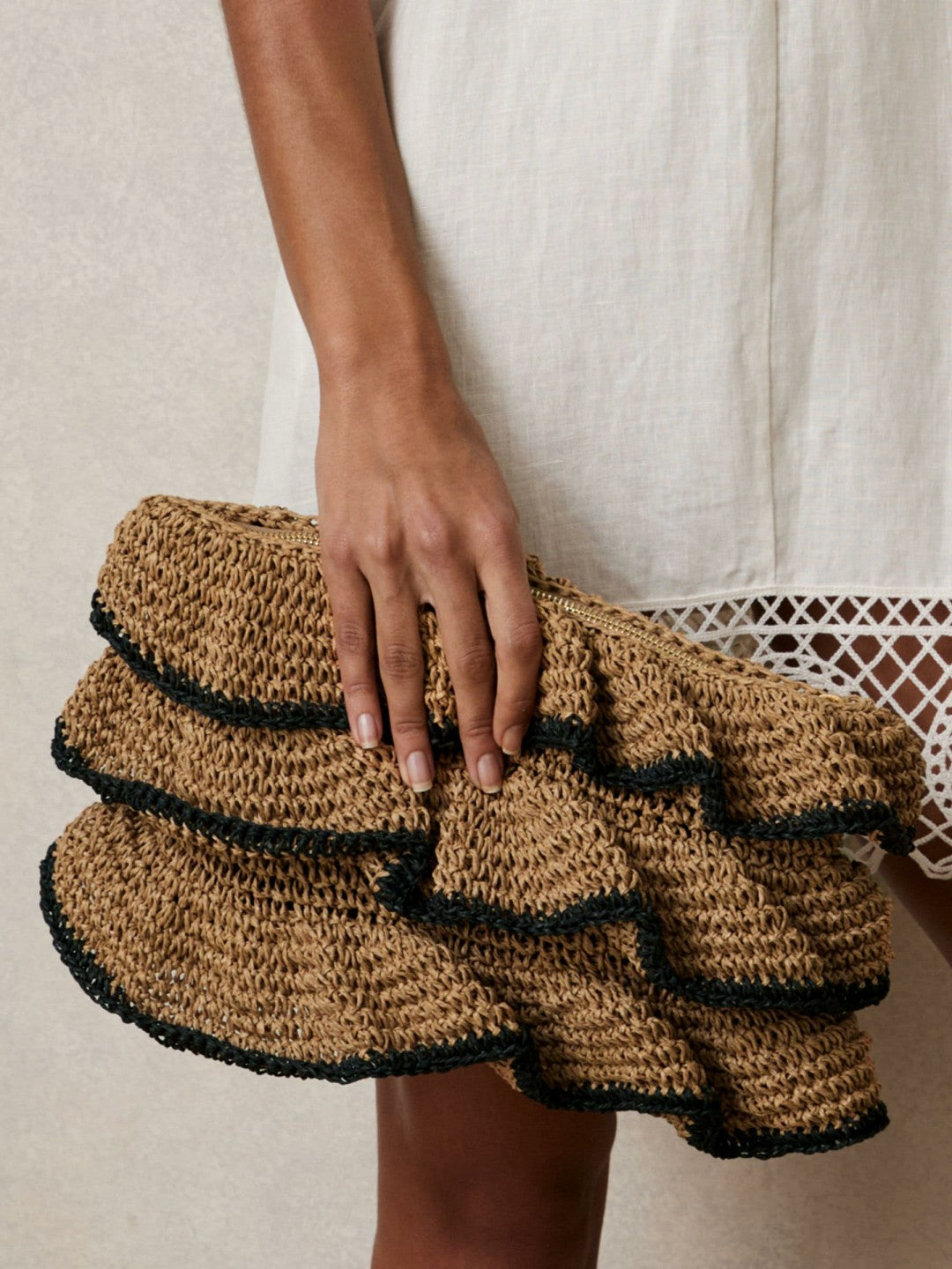 Raffia Ruffle Clutch Bag in Natural | Reiss Women New