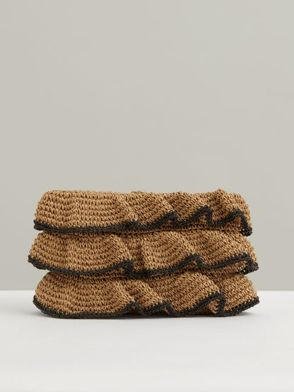 Raffia Ruffle Clutch Bag in Natural | Reiss Women New