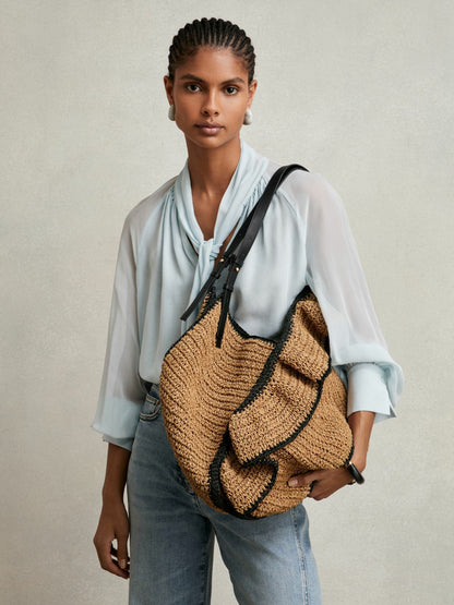 Raffia Ruffle Tote Bag in Natural | Reiss Women Popular