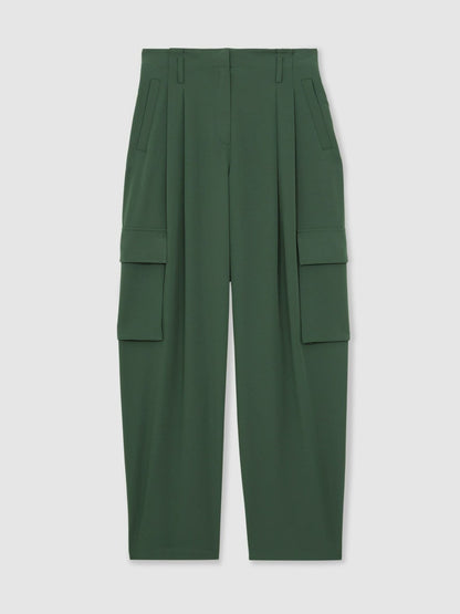 Petite Wide-Leg Pleated Cargo Trousers in Green | Reiss Women Featured