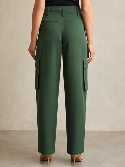 Petite Wide-Leg Pleated Cargo Trousers in Green | Reiss Women Featured