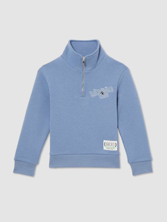 13-14 yrs SmileyWorld Half-Zip Sweatshirt Unisex Fit in Blue | Reiss Children & Baby Signature