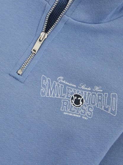 3-9 yrs SmileyWorld Half-Zip Sweatshirt Unisex Fit in Blue | Reiss Children & Baby Signature
