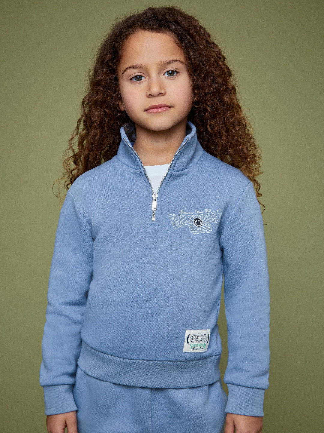 9-13 yrs SmileyWorld Half-Zip Sweatshirt Unisex Fit in Blue | Reiss Children & Baby Recommended
