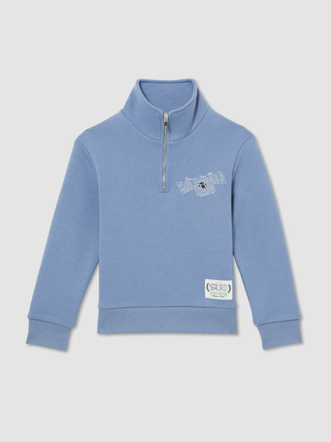 9-13 yrs SmileyWorld Half-Zip Sweatshirt Unisex Fit in Blue | Reiss Children & Baby Recommended
