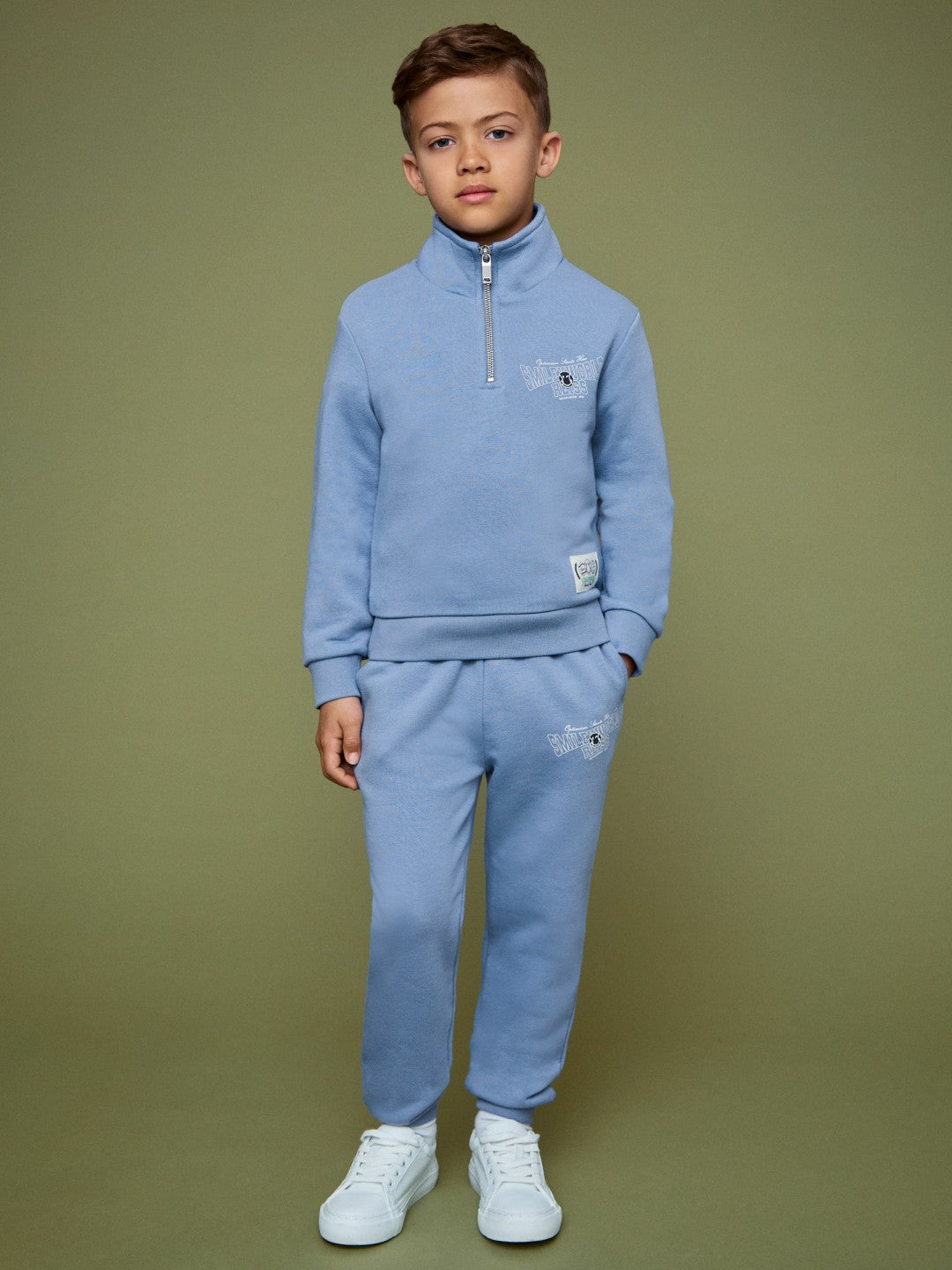 9-13 yrs SmileyWorld Half-Zip Sweatshirt Unisex Fit in Blue | Reiss Children & Baby Recommended